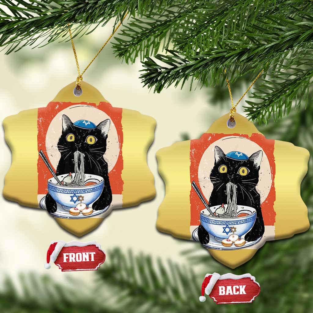 Funny Hanukkah Black Cat Eating Noodle Christmas Ornament - Wonder Print Shop