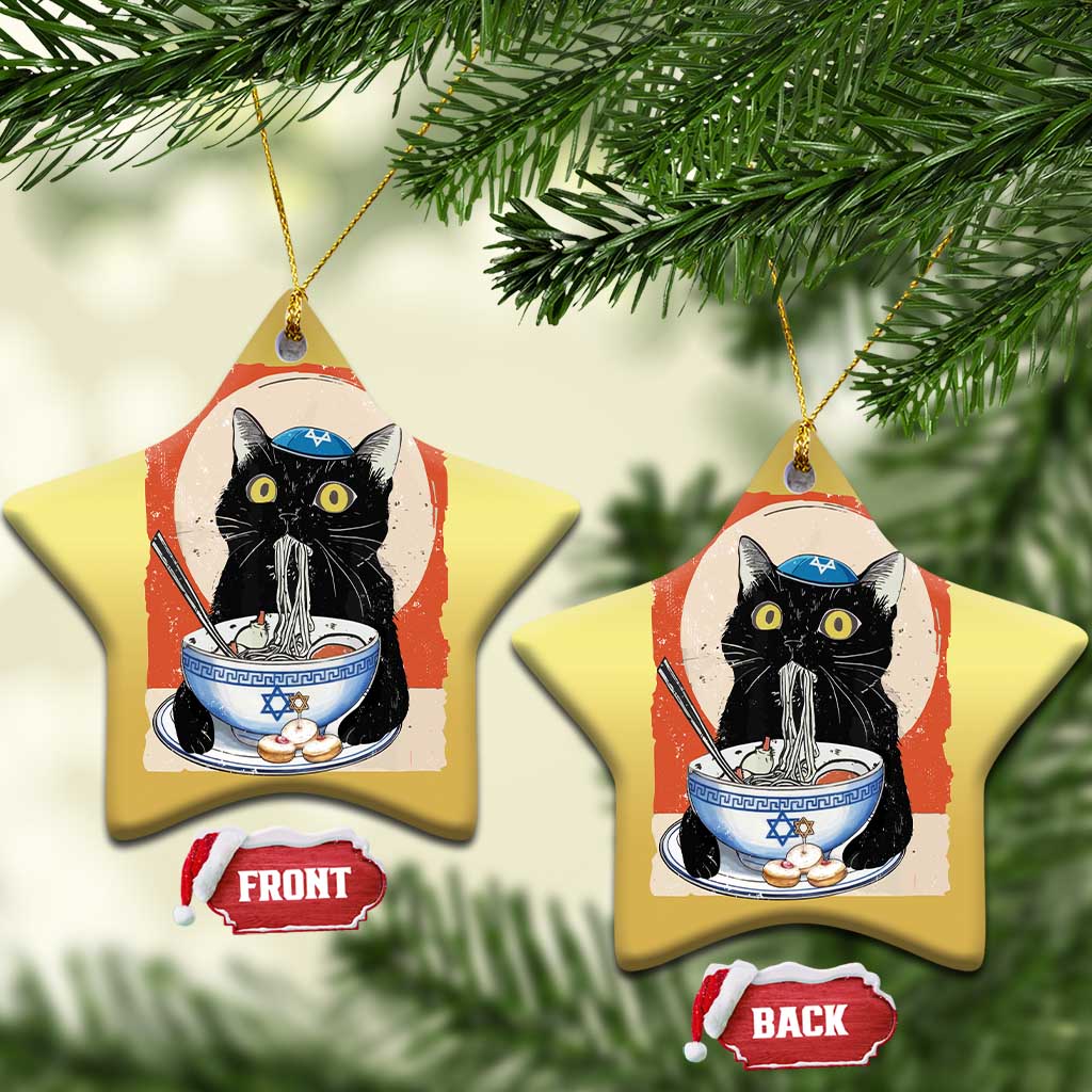 Funny Hanukkah Black Cat Eating Noodle Christmas Ornament - Wonder Print Shop
