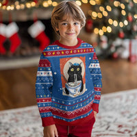 Funny Chanukah Black Cat Eating Noodle Hanukkah Ugly Sweater - Wonder Print Shop