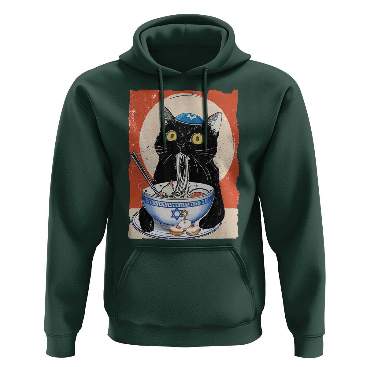 Funny Hanukkah Black Cat Chinese Noodle Hoodie