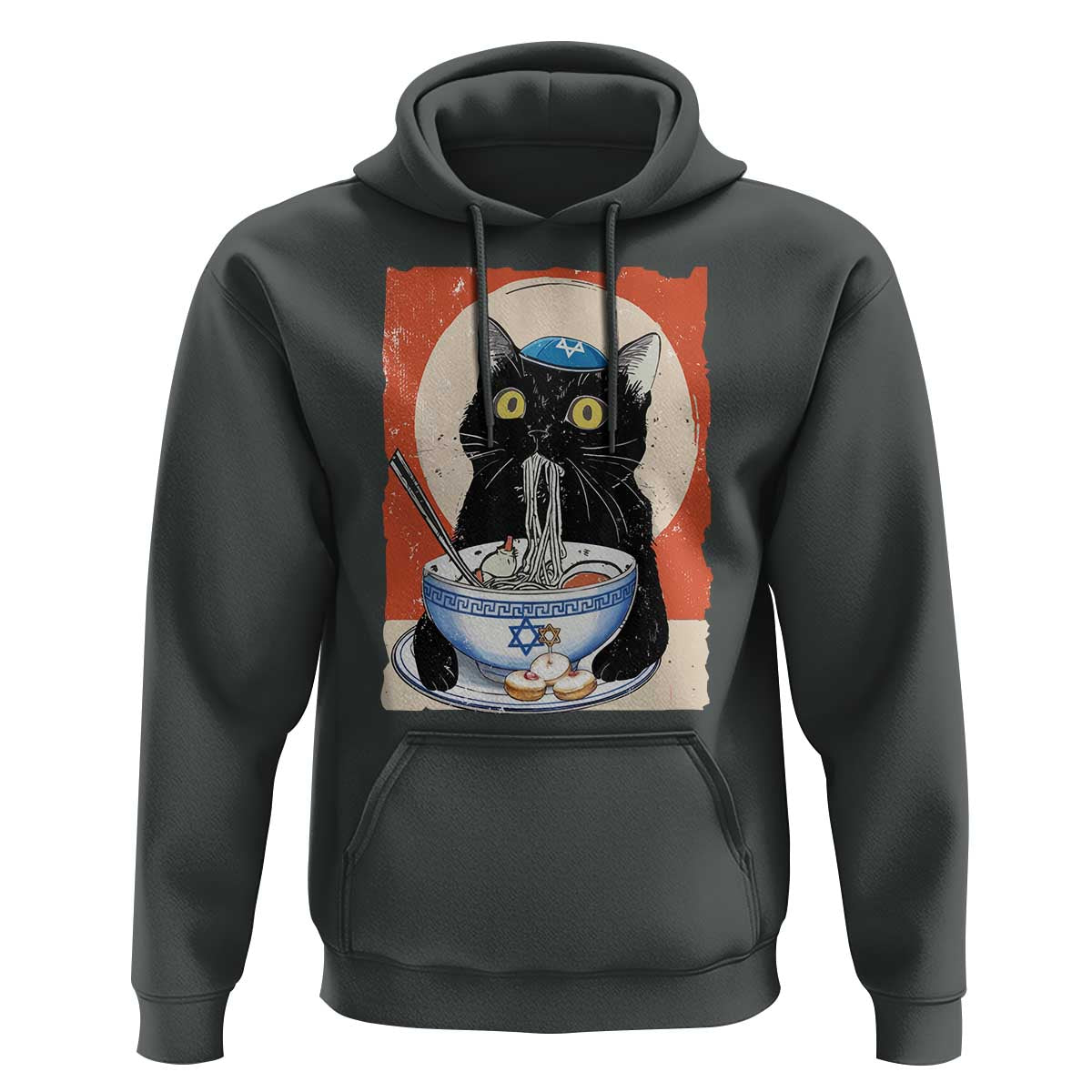 Funny Hanukkah Black Cat Chinese Noodle Hoodie