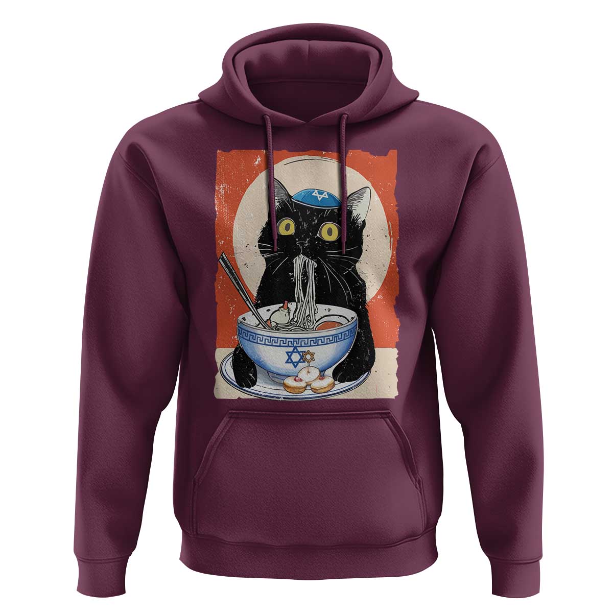 Funny Hanukkah Black Cat Chinese Noodle Hoodie