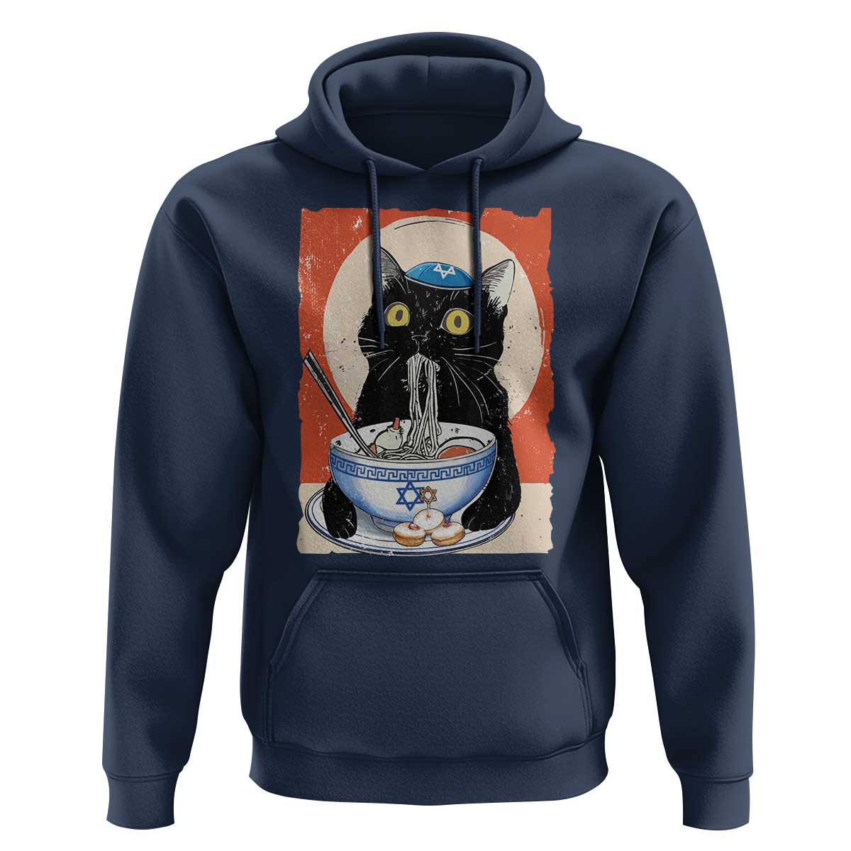 Funny Hanukkah Black Cat Chinese Noodle Hoodie