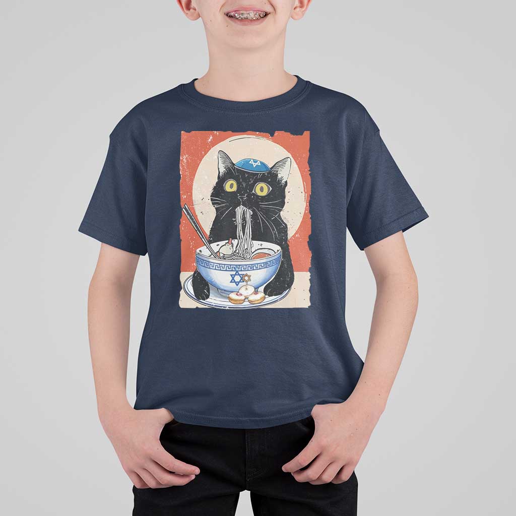 Funny Hanukkah Black Cat Chinese Noodle T Shirt For Kid - Wonder Print Shop