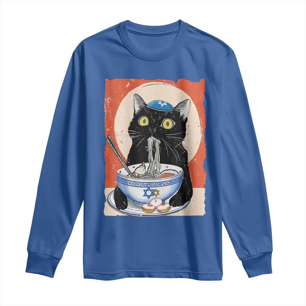 Funny Hanukkah Black Cat Eating Noodle Long Sleeve Shirt