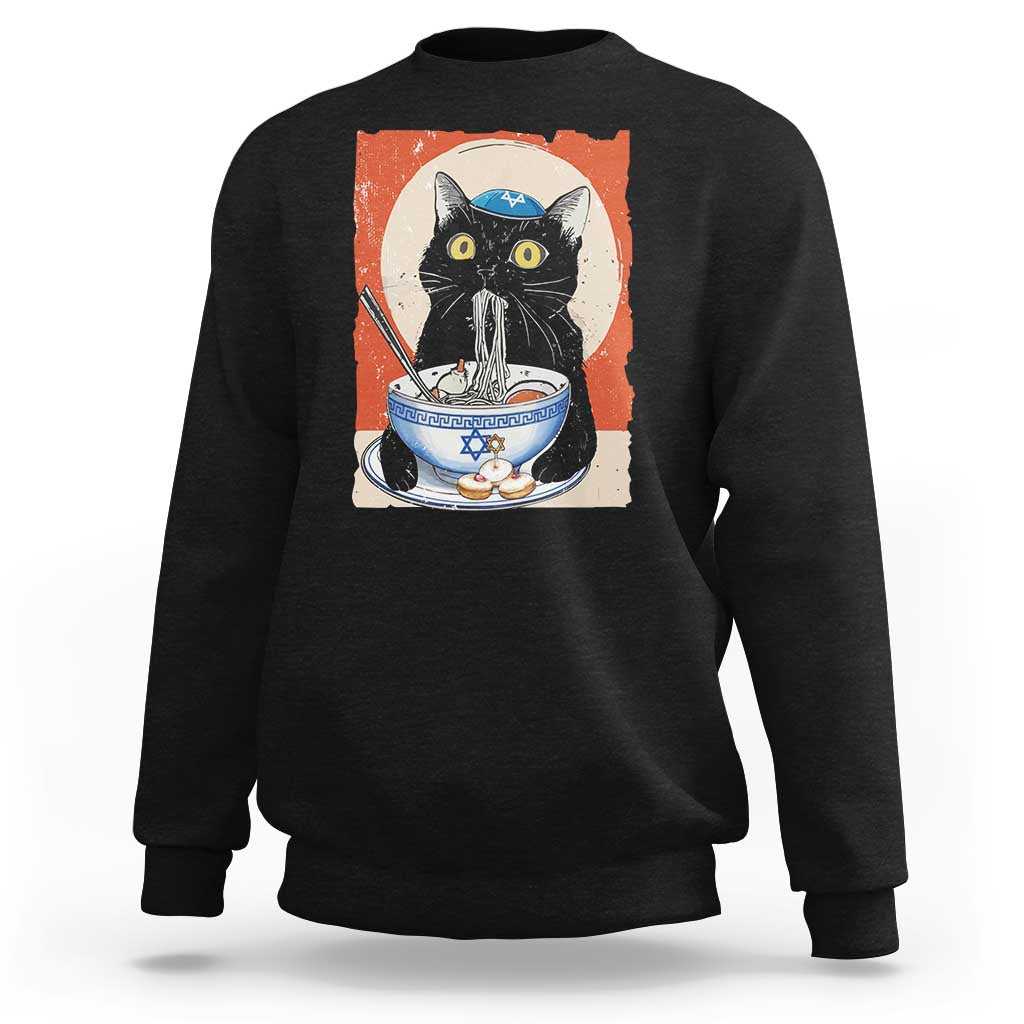 Funny Hanukkah Black Cat Chinese Noodle Sweatshirt - Wonder Print Shop