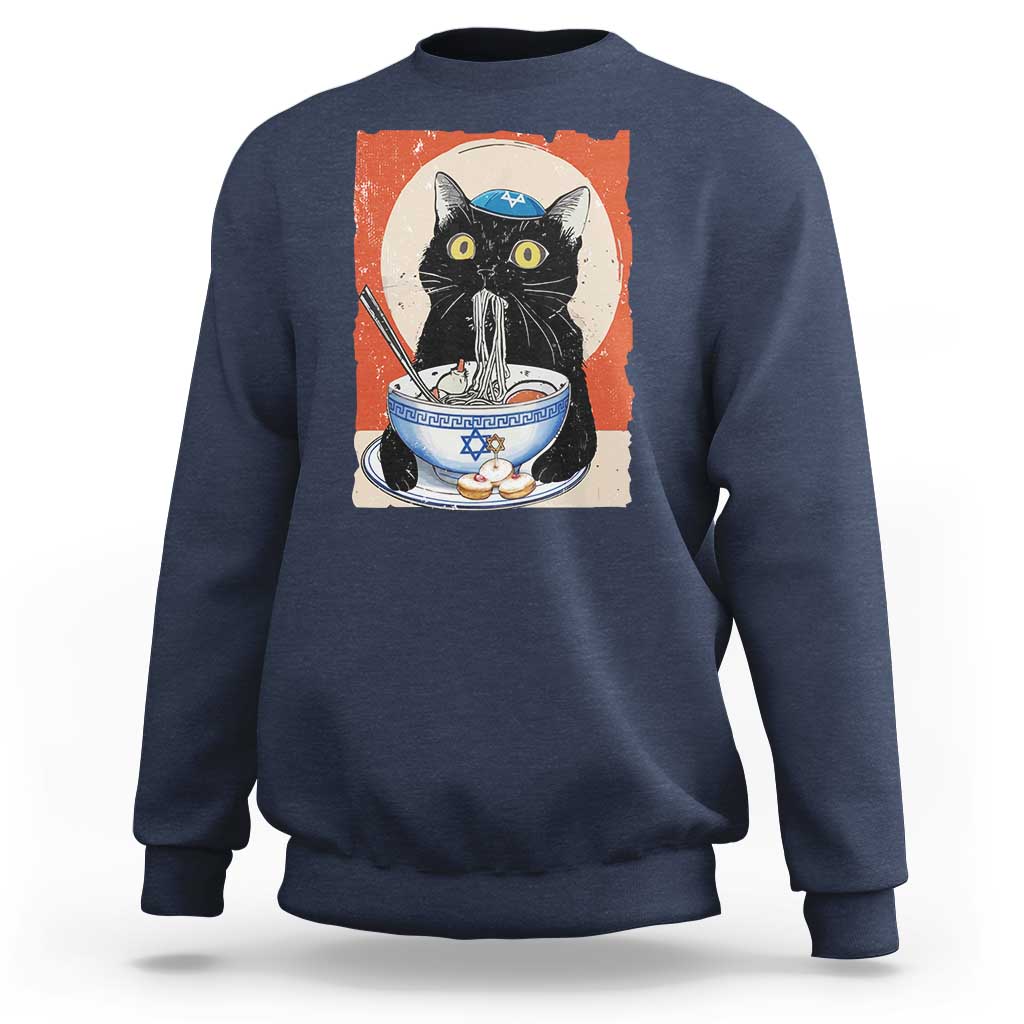 Funny Hanukkah Black Cat Chinese Noodle Sweatshirt - Wonder Print Shop