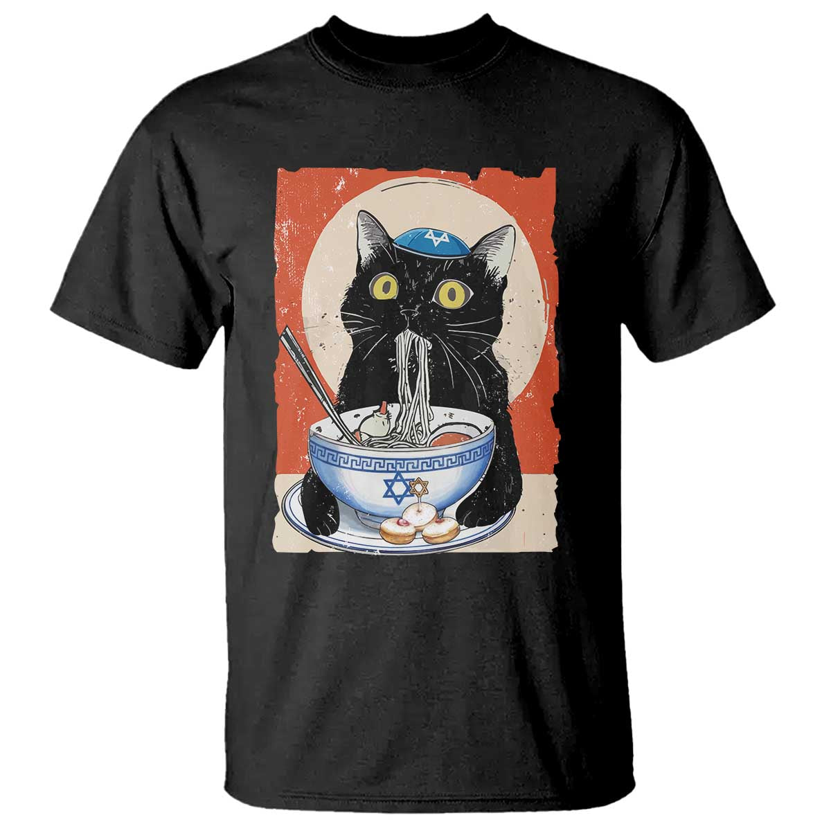 Funny Hanukkah Black Cat Chinese Noodle T Shirt - Wonder Print Shop