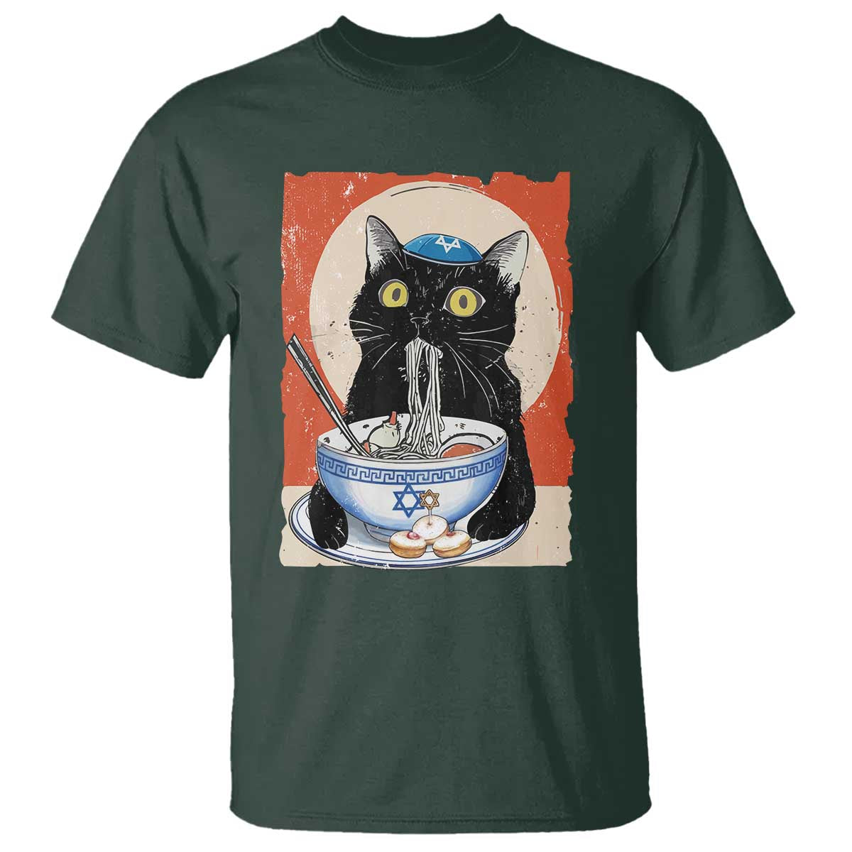 Funny Hanukkah Black Cat Chinese Noodle T Shirt - Wonder Print Shop