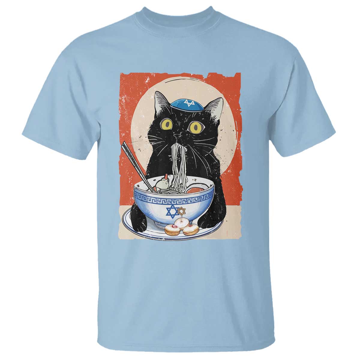 Funny Hanukkah Black Cat Chinese Noodle T Shirt - Wonder Print Shop