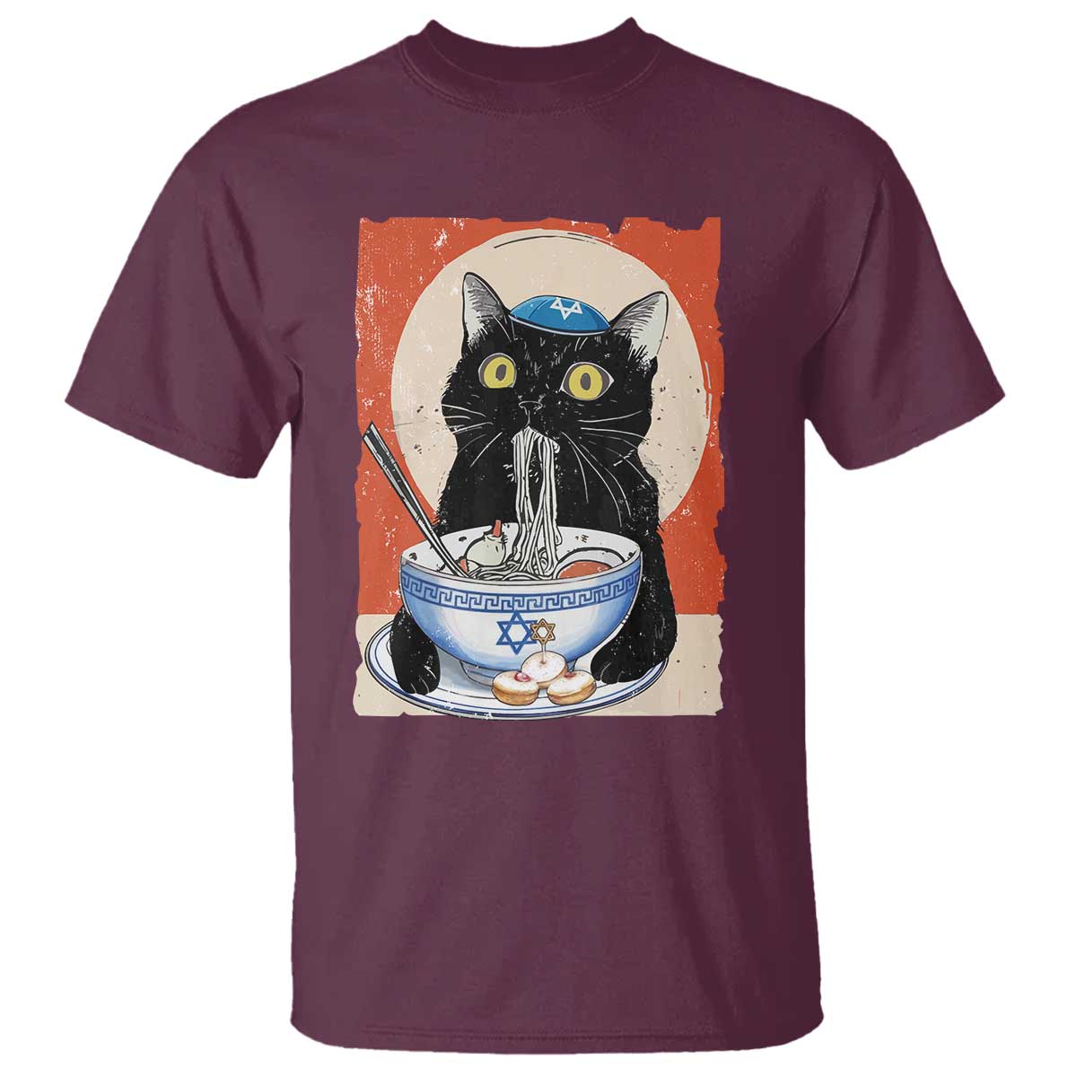 Funny Hanukkah Black Cat Chinese Noodle T Shirt - Wonder Print Shop