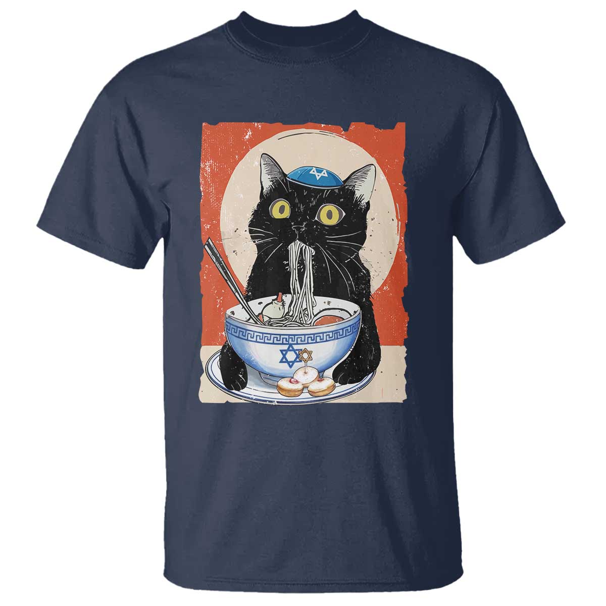 Funny Hanukkah Black Cat Chinese Noodle T Shirt - Wonder Print Shop