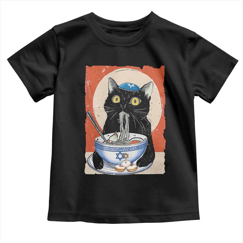 Funny Hanukkah Black Cat Eating Noodle Toddler T Shirt
