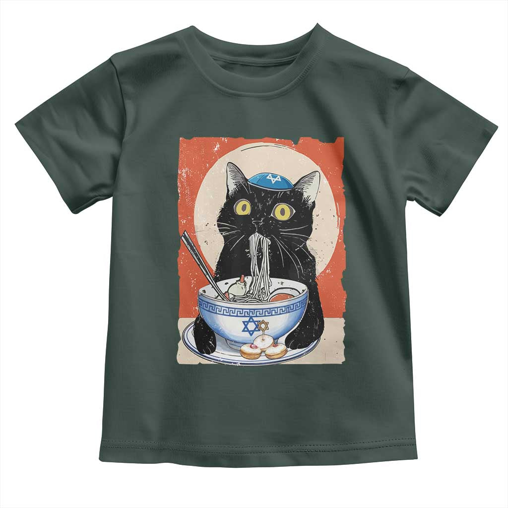 Funny Hanukkah Black Cat Eating Noodle Toddler T Shirt