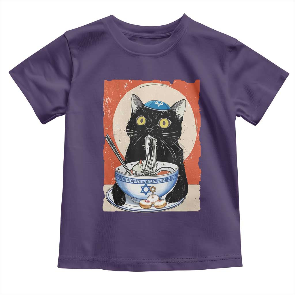 Funny Hanukkah Black Cat Eating Noodle Toddler T Shirt