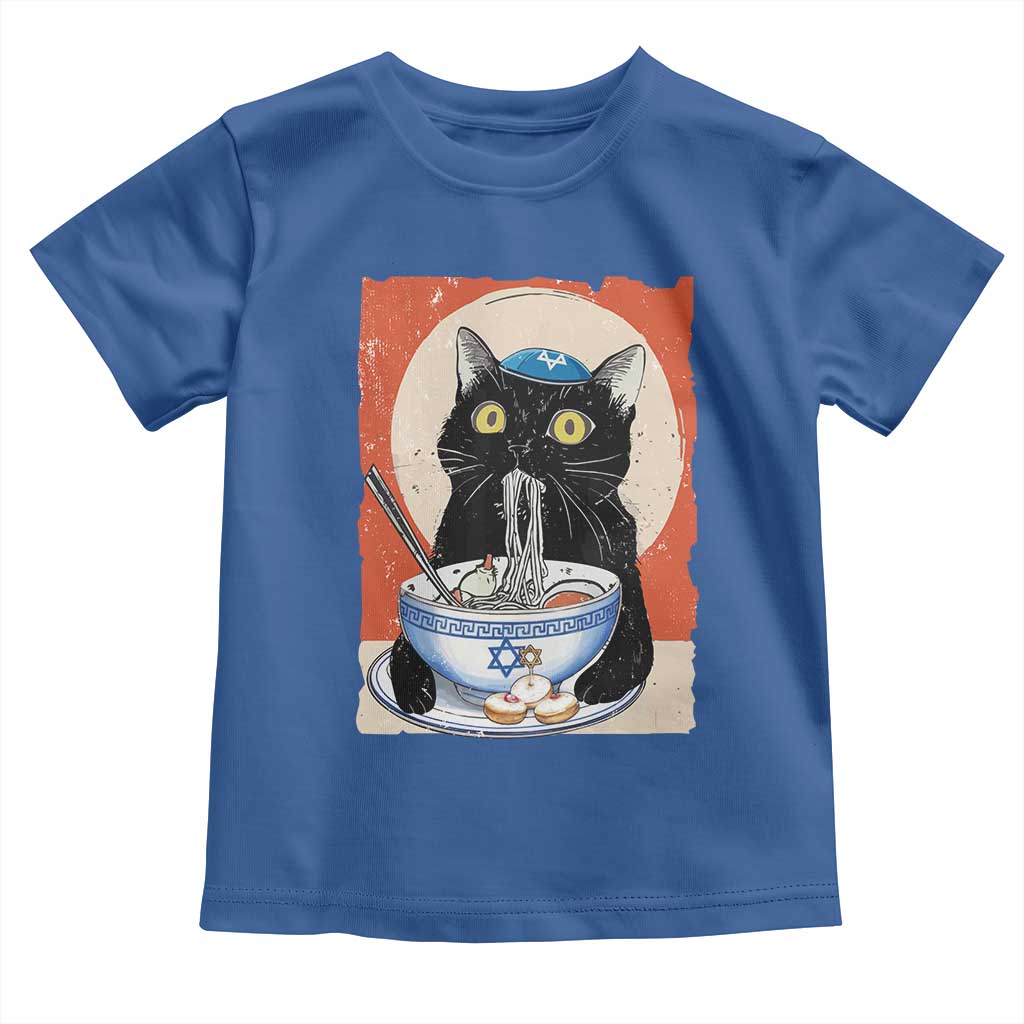 Funny Hanukkah Black Cat Eating Noodle Toddler T Shirt