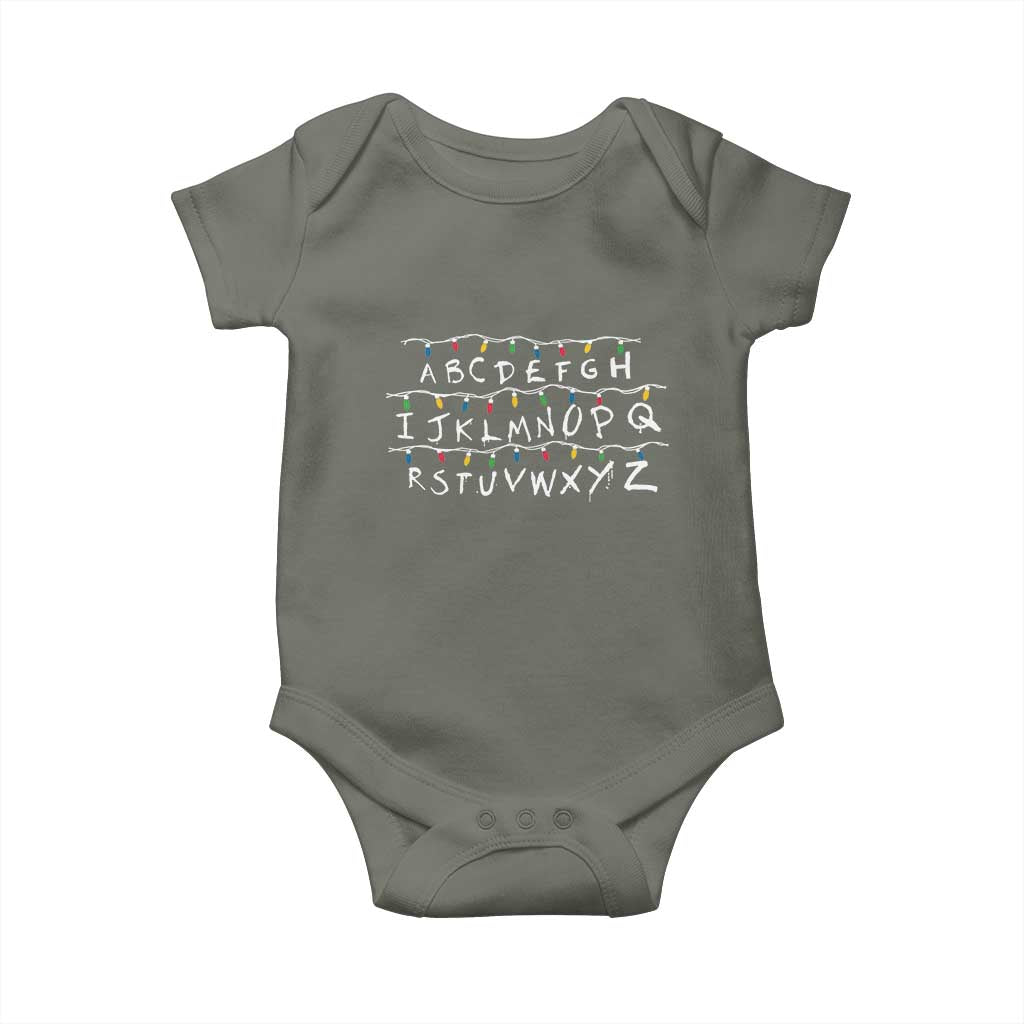 Funny Stranger Christmas Baby Onesie Alphabet Xmas Lights Movie - Wonder Print Shop