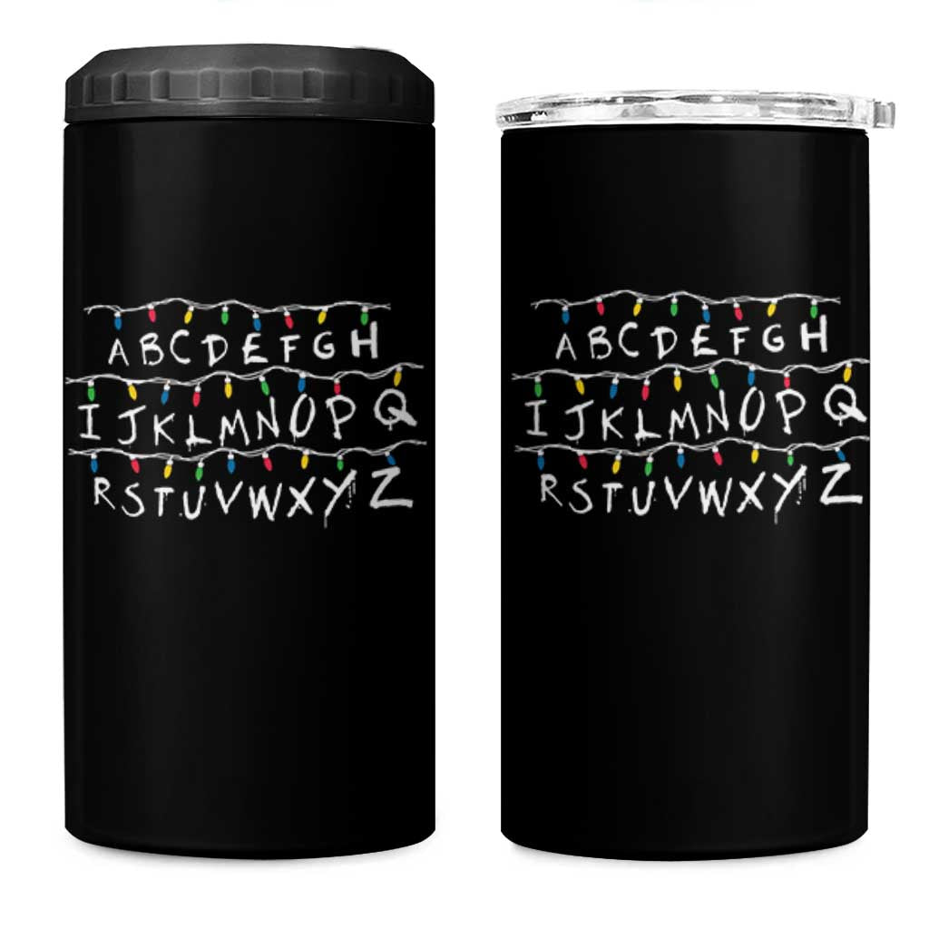 Funny Stranger Christmas 4 in 1 Can Cooler Tumbler Alphabet Xmas Lights Movie - Wonder Print Shop
