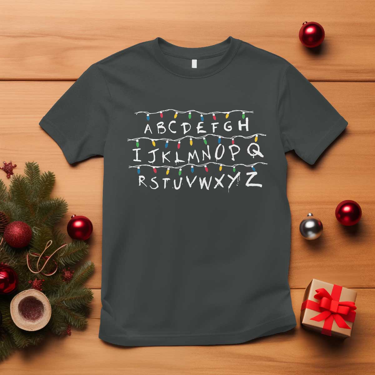 Funny Stranger Christmas T Shirt Alphabet Xmas Lights Movie - Wonder Print Shop