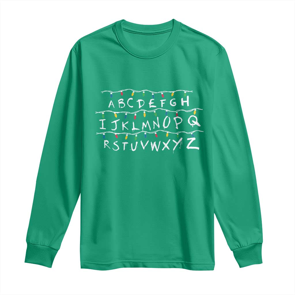 Funny Stranger Christmas Long Sleeve Shirt Alphabet Xmas Lights Movie - Wonder Print Shop