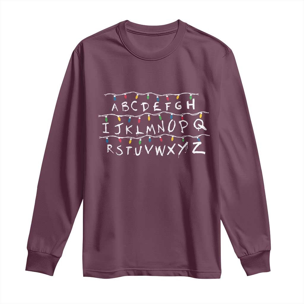 Funny Stranger Christmas Long Sleeve Shirt Alphabet Xmas Lights Movie - Wonder Print Shop