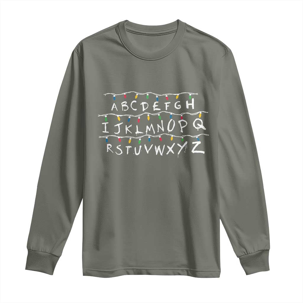 Funny Stranger Christmas Long Sleeve Shirt Alphabet Xmas Lights Movie - Wonder Print Shop