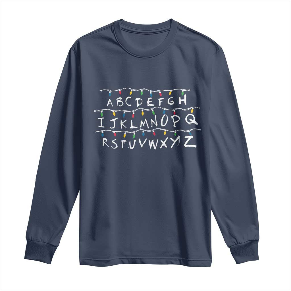 Funny Stranger Christmas Long Sleeve Shirt Alphabet Xmas Lights Movie - Wonder Print Shop
