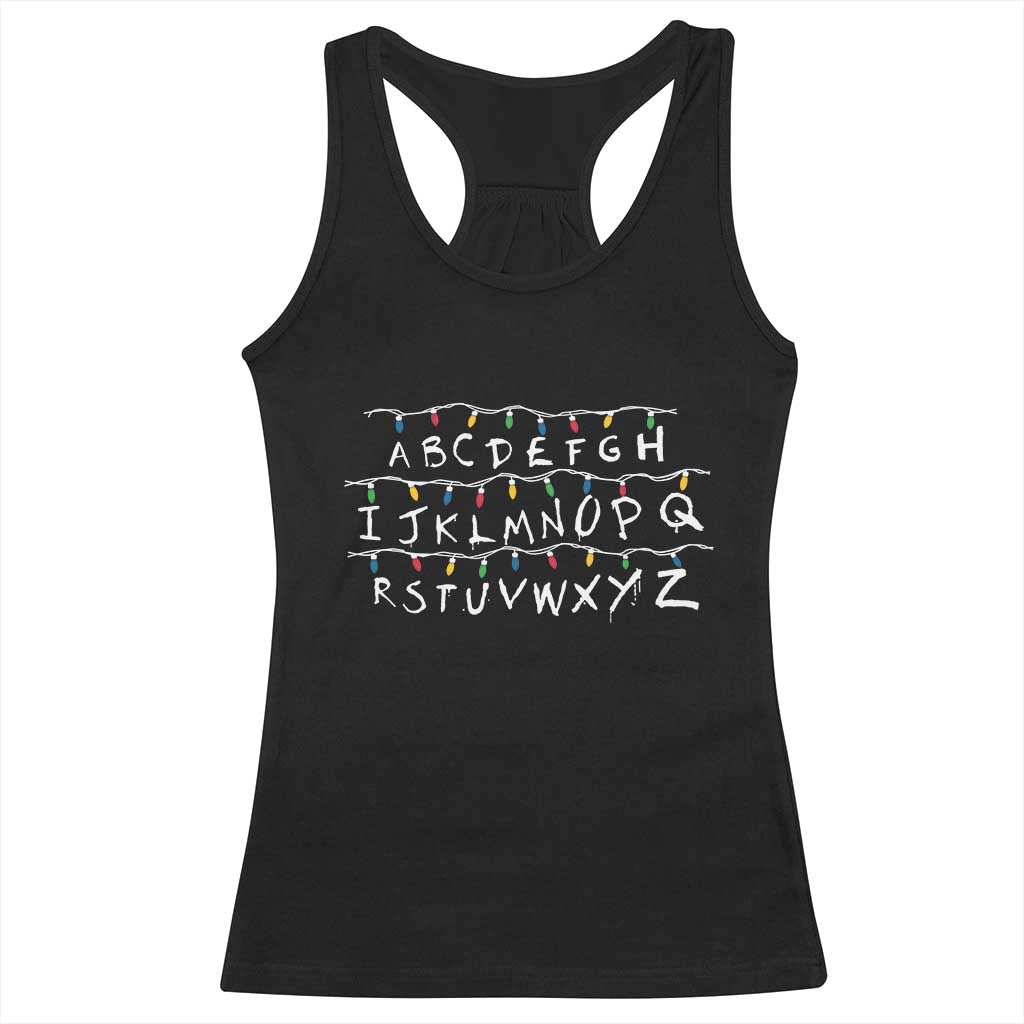 Funny Stranger Christmas Racerback Tank Top Alphabet Xmas Lights Movie - Wonder Print Shop