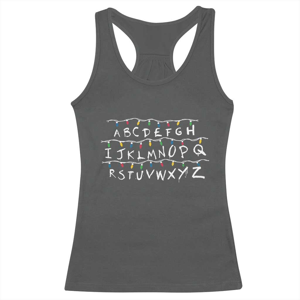 Funny Stranger Christmas Racerback Tank Top Alphabet Xmas Lights Movie - Wonder Print Shop