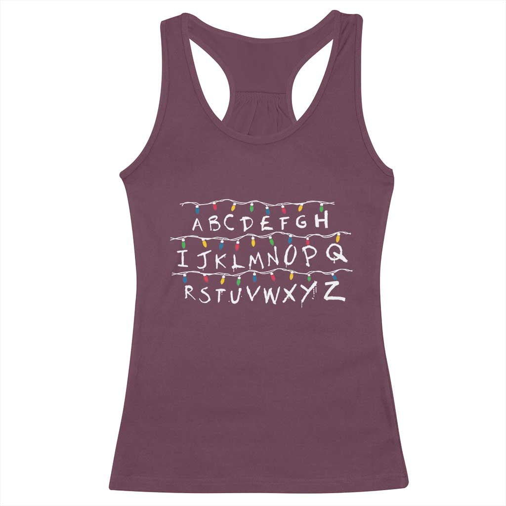Funny Stranger Christmas Racerback Tank Top Alphabet Xmas Lights Movie - Wonder Print Shop