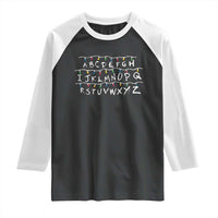 Funny Stranger Christmas Raglan Shirt Alphabet Xmas Lights Movie - Wonder Print Shop