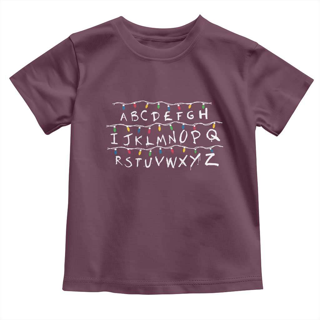 Funny Stranger Christmas Toddler T Shirt Alphabet Xmas Lights Movie - Wonder Print Shop