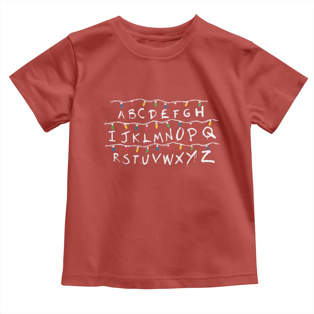 Funny Stranger Christmas Toddler T Shirt Alphabet Xmas Lights Movie - Wonder Print Shop