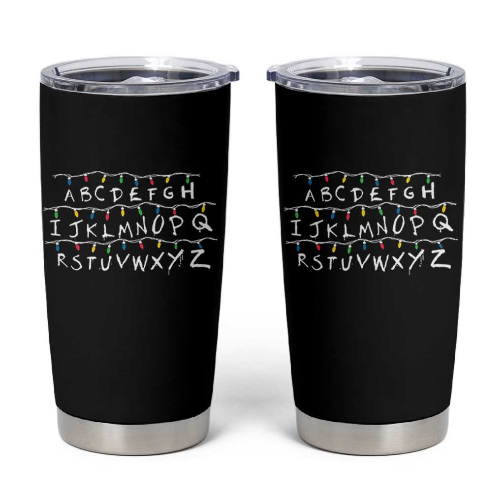Funny Stranger Christmas Tumbler Cup Alphabet Xmas Lights Movie - Wonder Print Shop