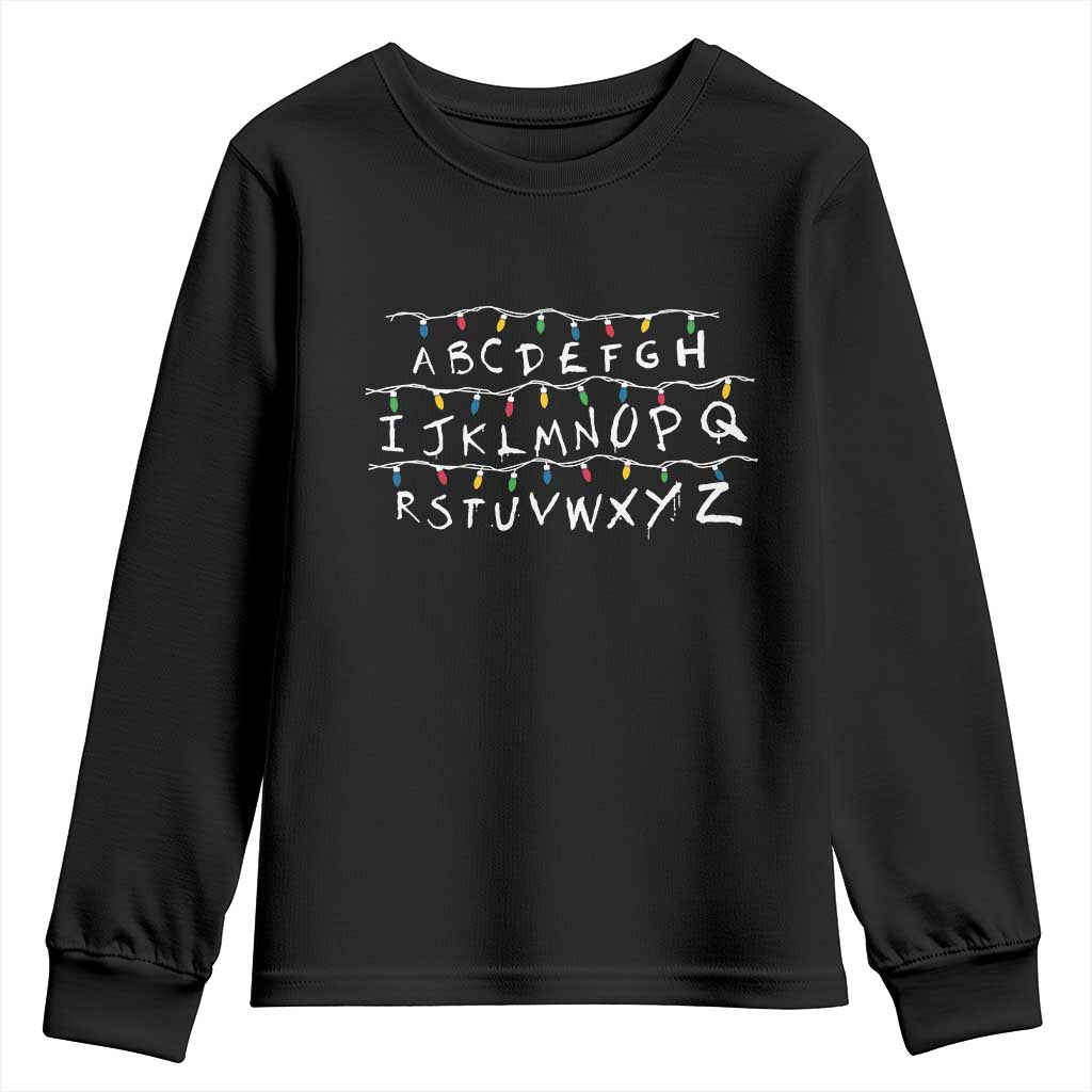 Funny Stranger Christmas Youth Sweatshirt Alphabet Xmas Lights Movie - Wonder Print Shop