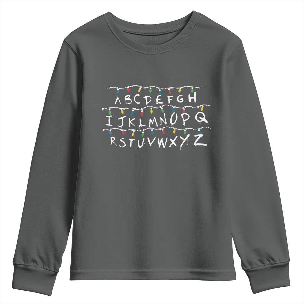 Funny Stranger Christmas Youth Sweatshirt Alphabet Xmas Lights Movie - Wonder Print Shop