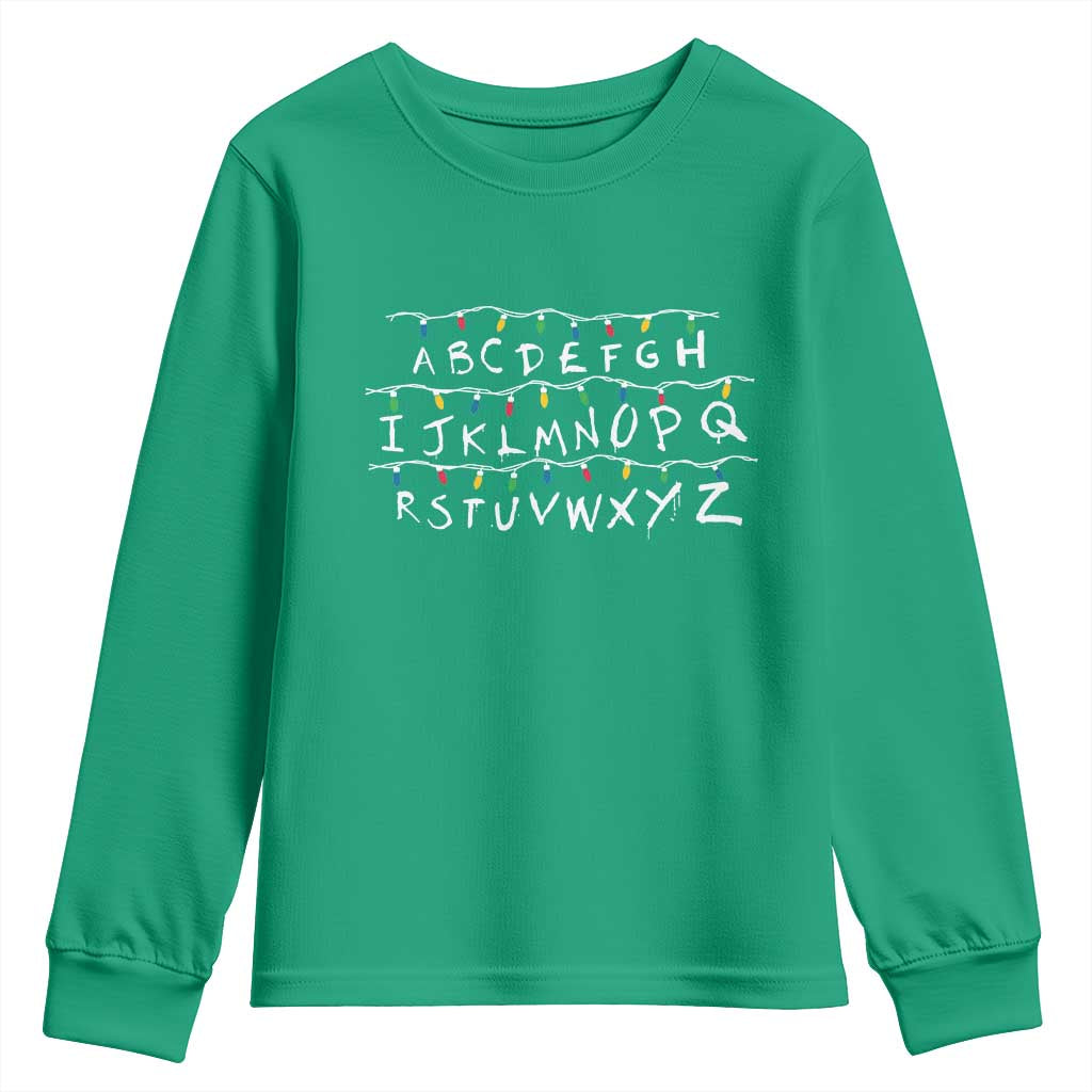 Funny Stranger Christmas Youth Sweatshirt Alphabet Xmas Lights Movie - Wonder Print Shop