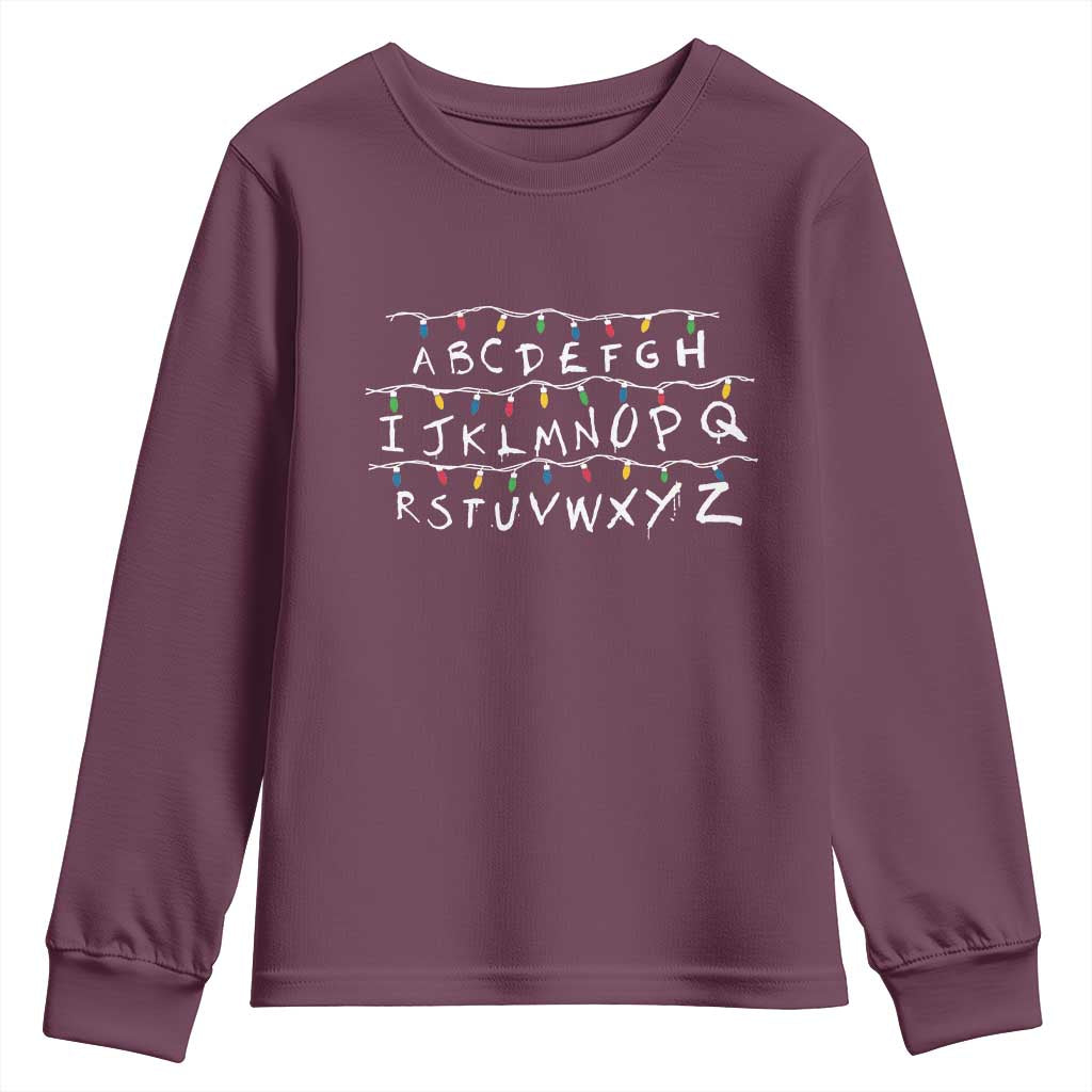 Funny Stranger Christmas Youth Sweatshirt Alphabet Xmas Lights Movie - Wonder Print Shop