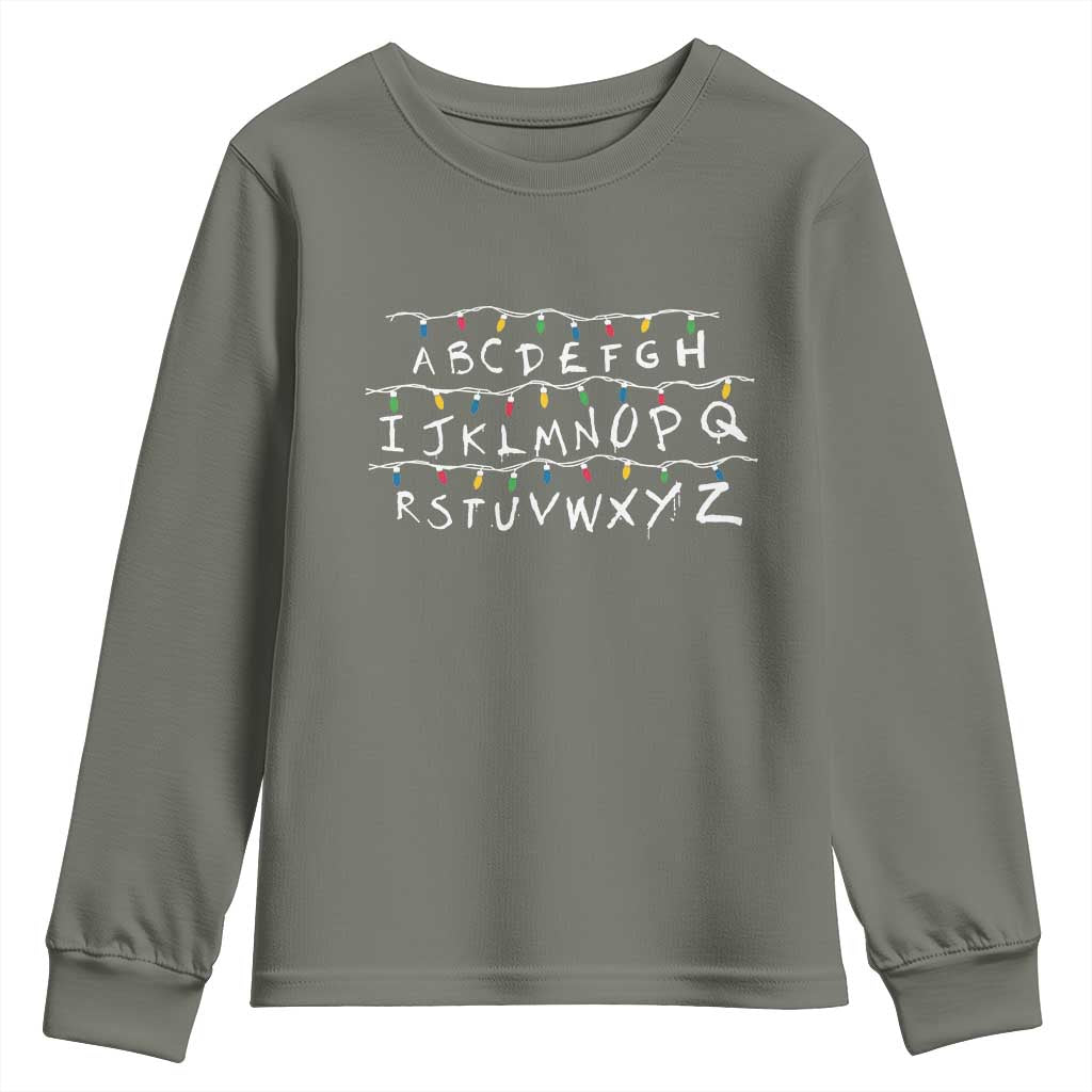 Funny Stranger Christmas Youth Sweatshirt Alphabet Xmas Lights Movie - Wonder Print Shop