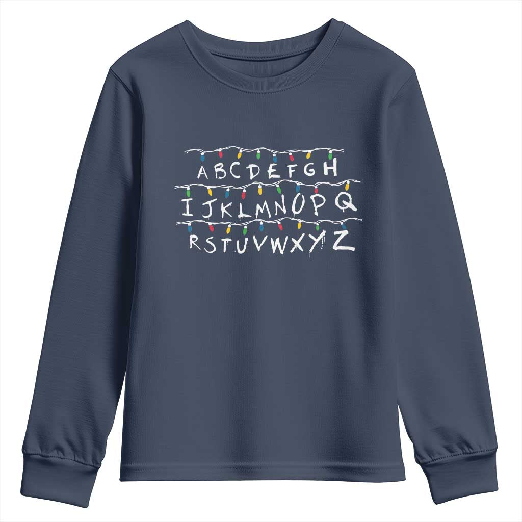 Funny Stranger Christmas Youth Sweatshirt Alphabet Xmas Lights Movie - Wonder Print Shop