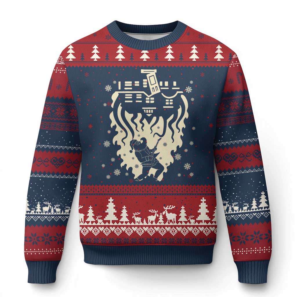 Funny Stranger Xmas Ugly Christmas Sweater Heavy Metal Santa Upside Down - Wonder Print Shop