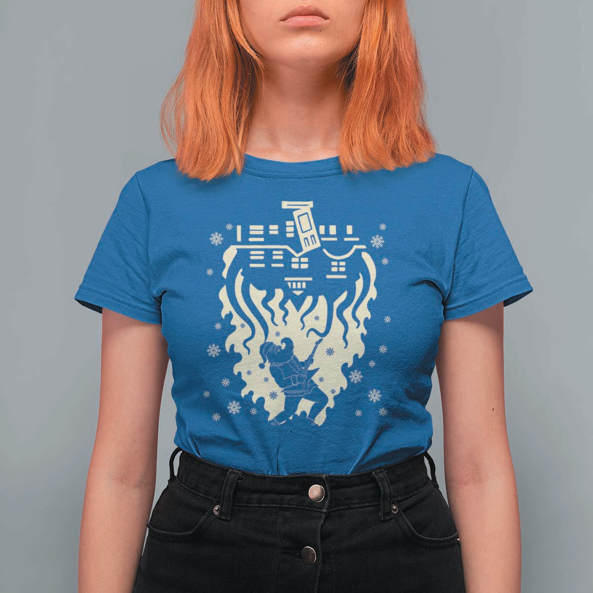 Funny Stranger Christmas T Shirt For Women Heavy Metal Santa Upside Down - Wonder Print Shop