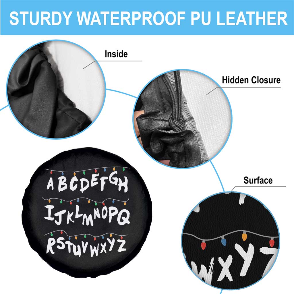 Funny Stranger Christmas Spare Tire Cover Alphabet Xmas Lights - Wonder Print Shop