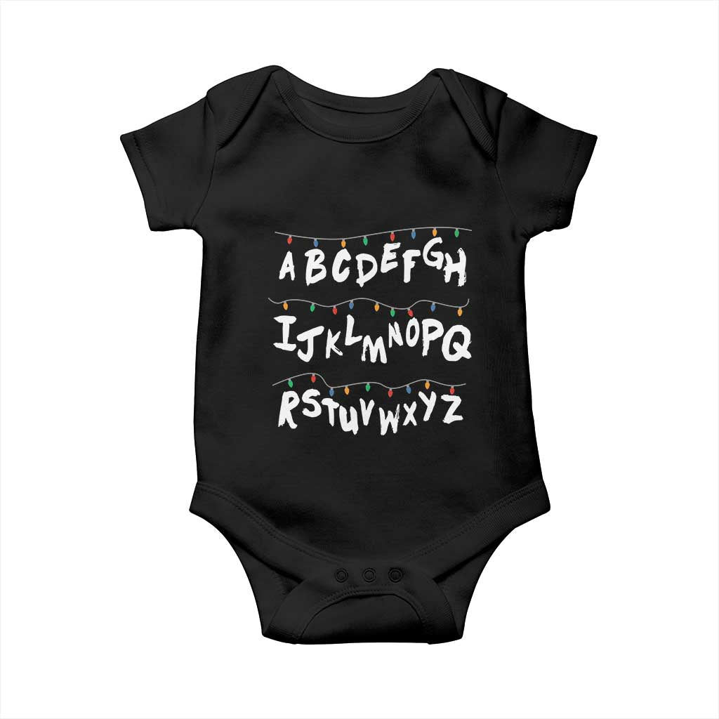 Funny Stranger Christmas Baby Onesie Alphabet Xmas Lights - Wonder Print Shop