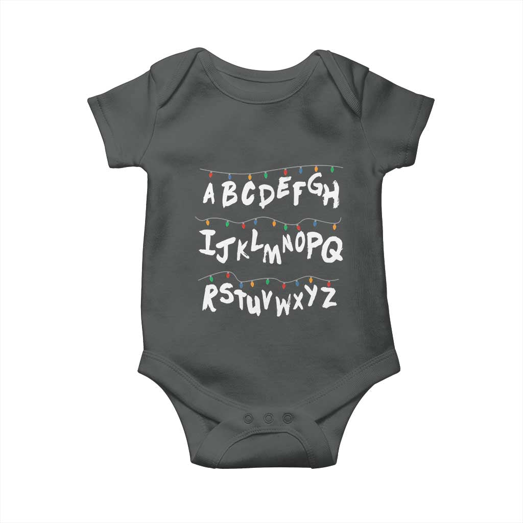 Funny Stranger Christmas Baby Onesie Alphabet Xmas Lights - Wonder Print Shop