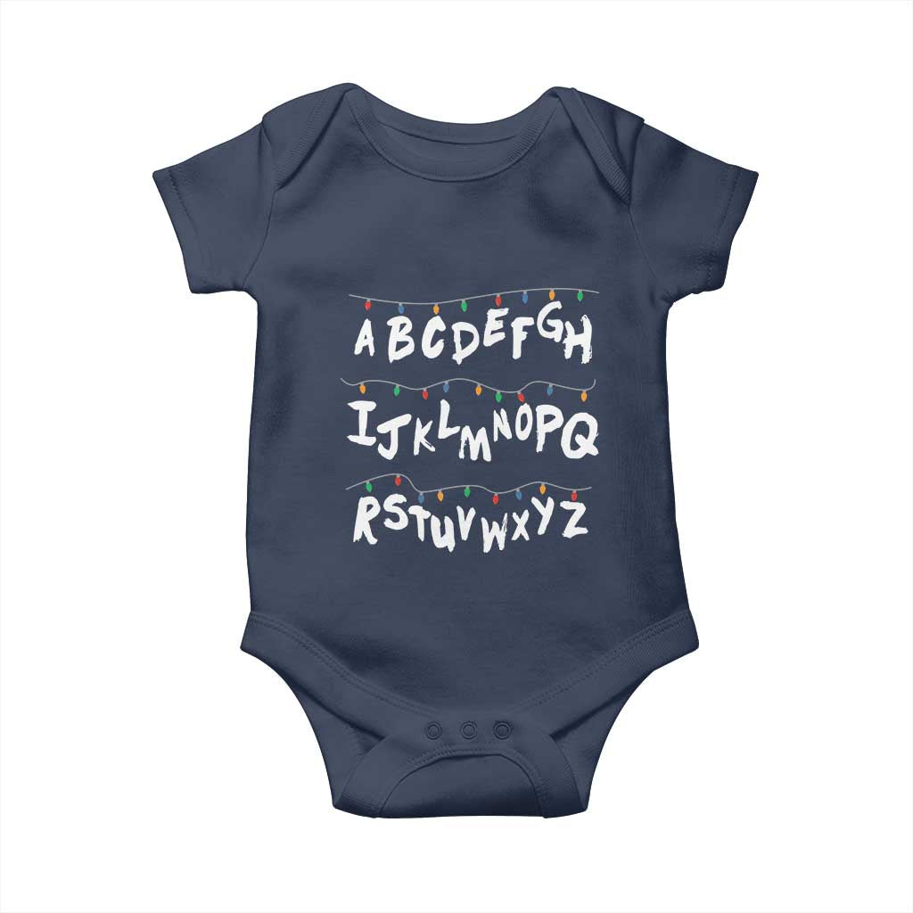 Funny Stranger Christmas Baby Onesie Alphabet Xmas Lights - Wonder Print Shop