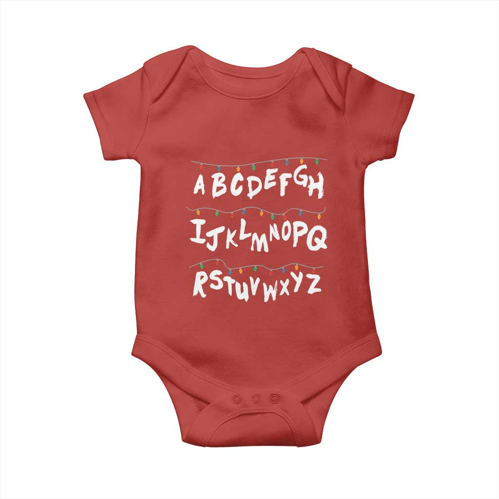 Funny Stranger Christmas Baby Onesie Alphabet Xmas Lights - Wonder Print Shop