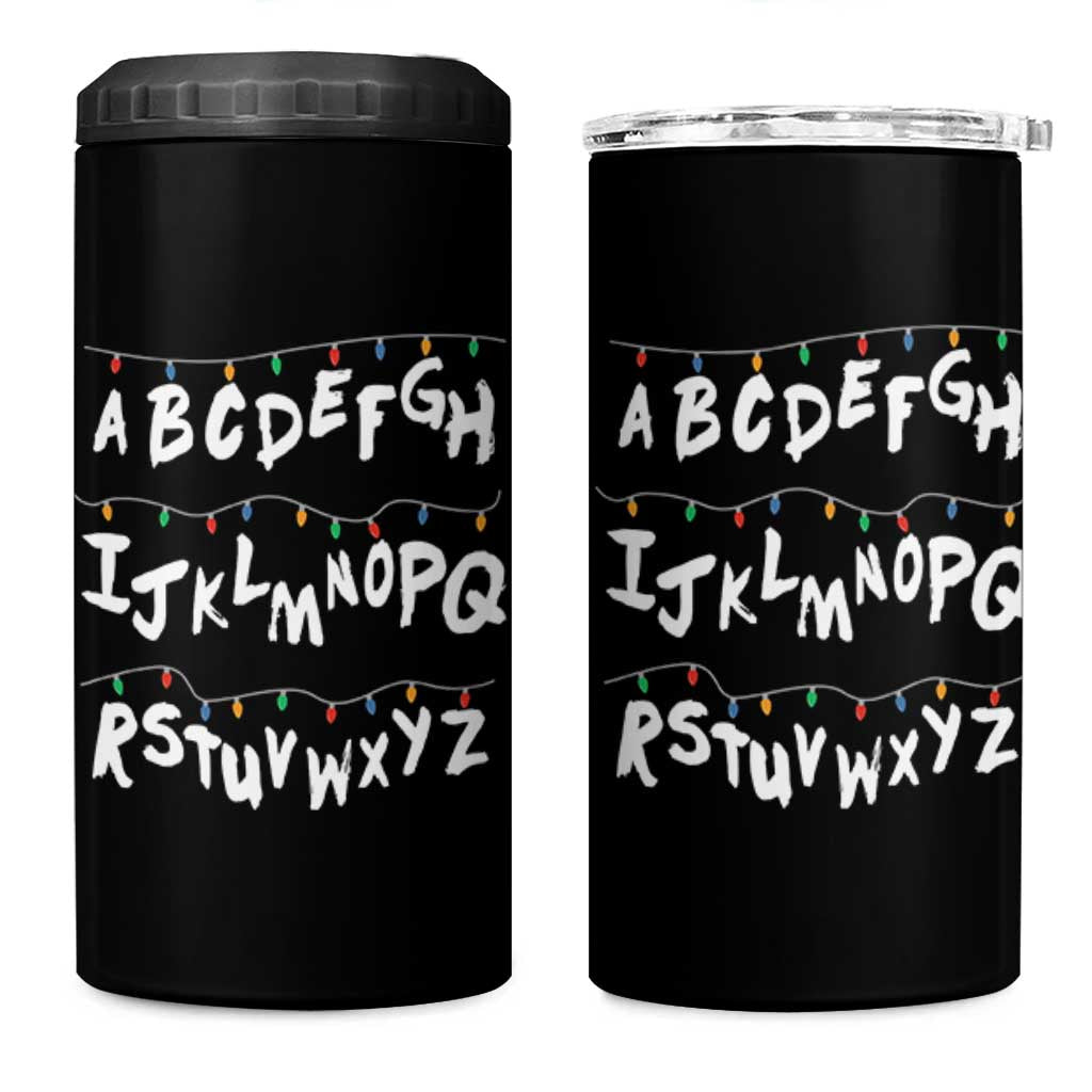 Funny Stranger Christmas 4 in 1 Can Cooler Tumbler Alphabet Xmas Lights - Wonder Print Shop