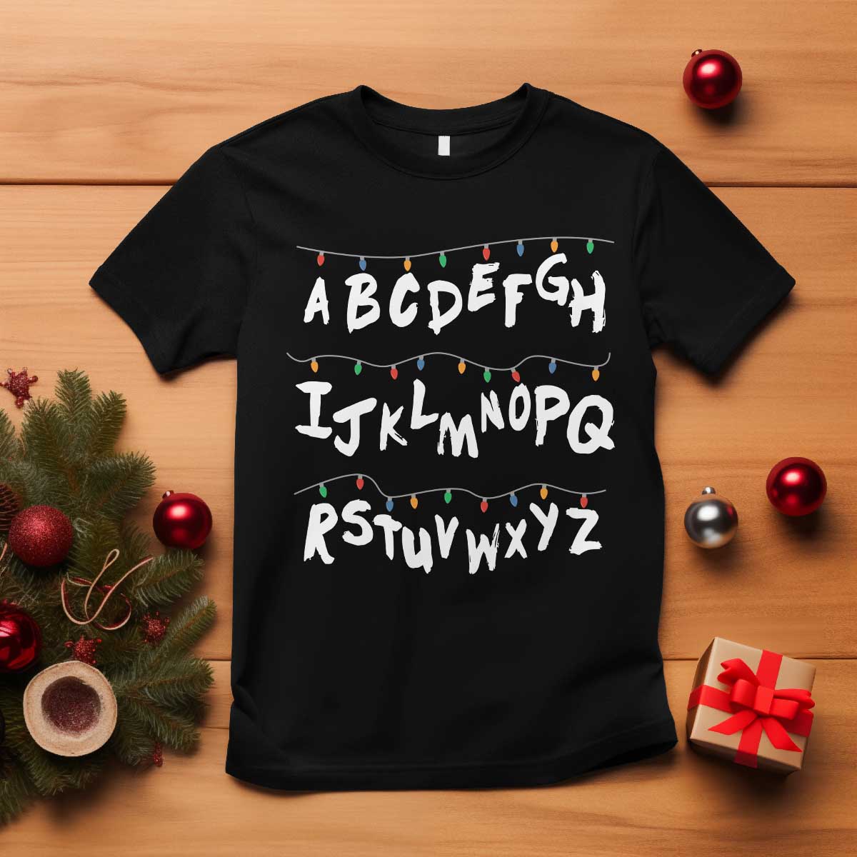 Funny Stranger Christmas T Shirt Alphabet Xmas Lights - Wonder Print Shop