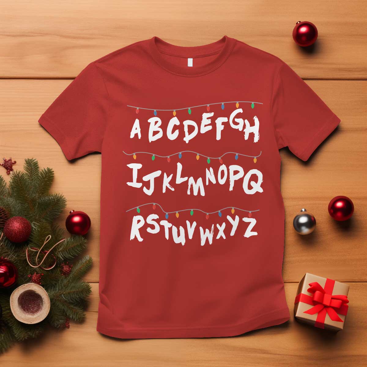 Funny Stranger Christmas T Shirt Alphabet Xmas Lights - Wonder Print Shop